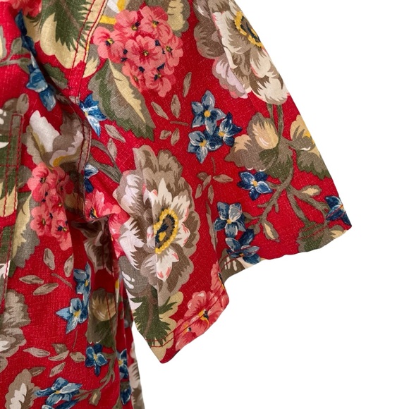 Vintage LizWear Petite red Hawaiian button down shirt short sleeve SP cotton - Picture 4 of 13